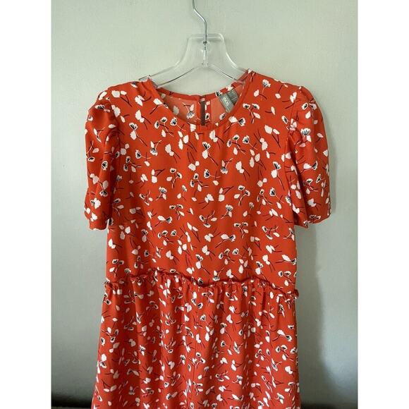 ASOS Size 2 Orange Floral Print Wide Leg Jumpsuit Bright Short Sleeve Boho READ - Picture 3 of 10
